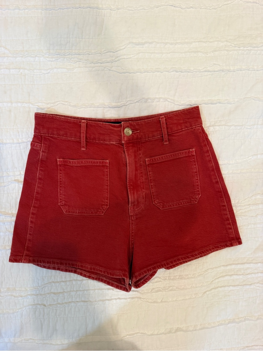 Veronica Beard Red High-Rise Denim Shorts